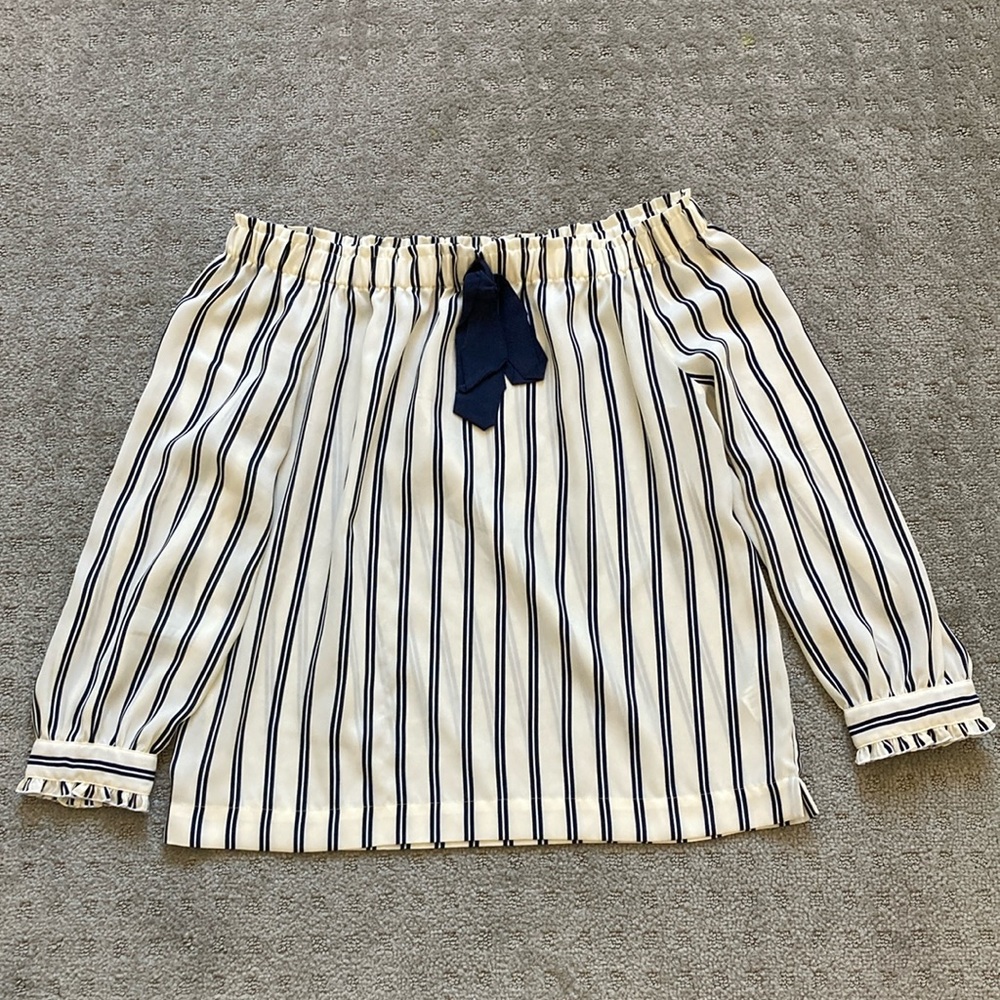 Jcrew Mercantile off the shoulder stripped top
